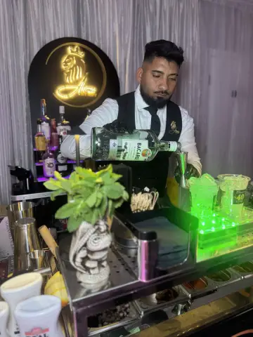 LED-lit bar under the glowing lion
